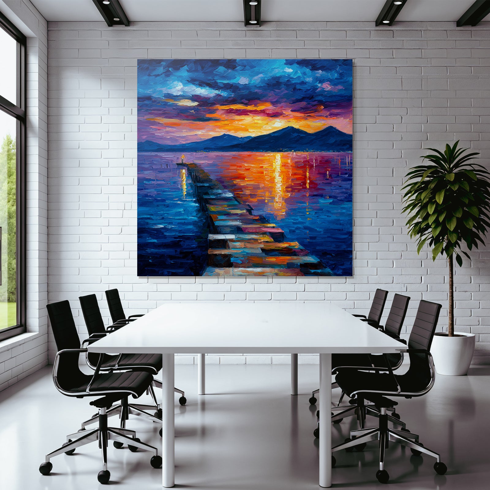 Pier Am Sonnenuntergang Impressionistische Landschaft