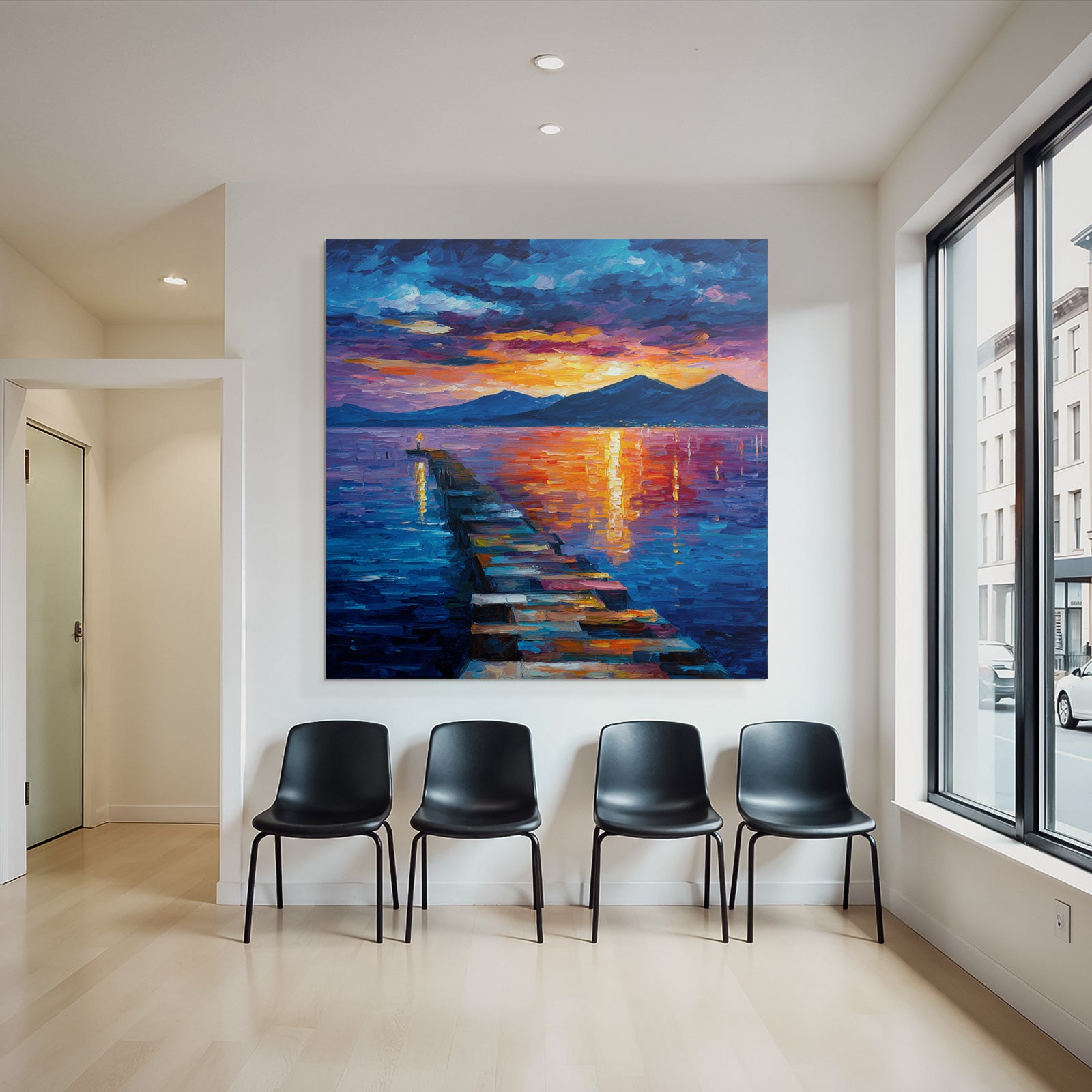 Pier Am Sonnenuntergang Impressionistische Landschaft