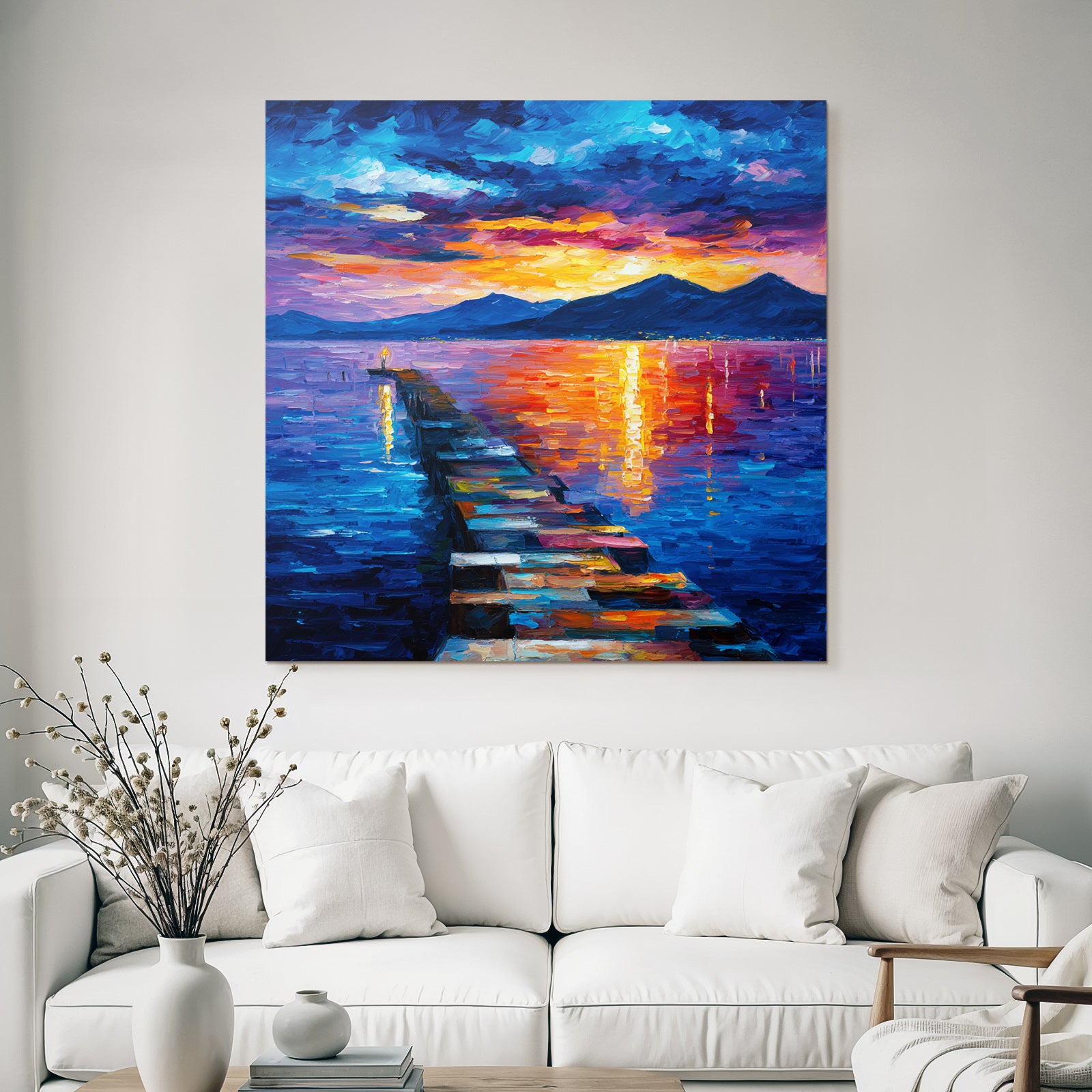 Pier Am Sonnenuntergang Impressionistische Landschaft