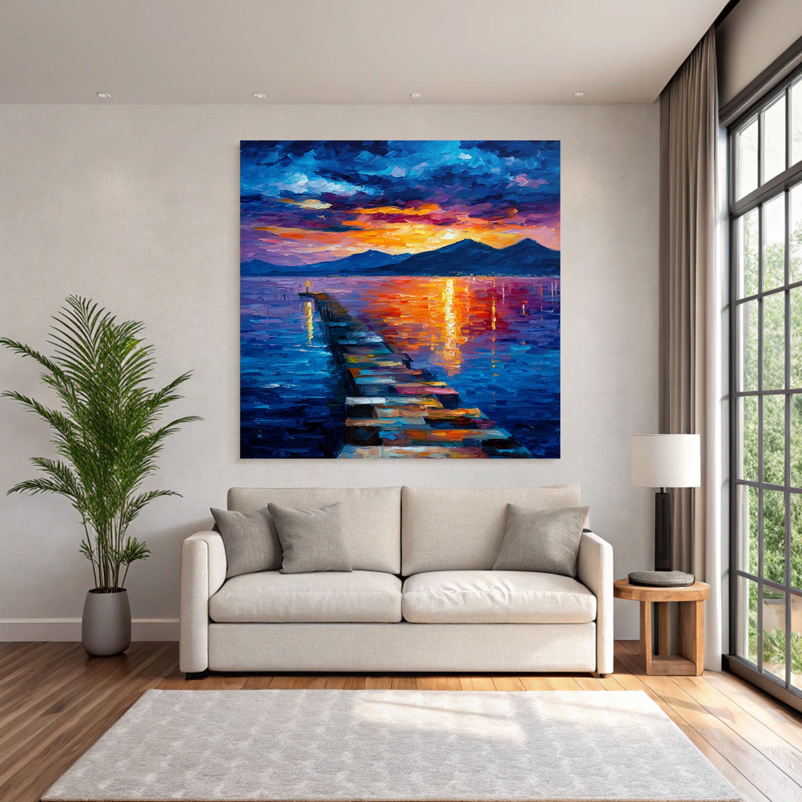 Pier Am Sonnenuntergang Impressionistische Landschaft