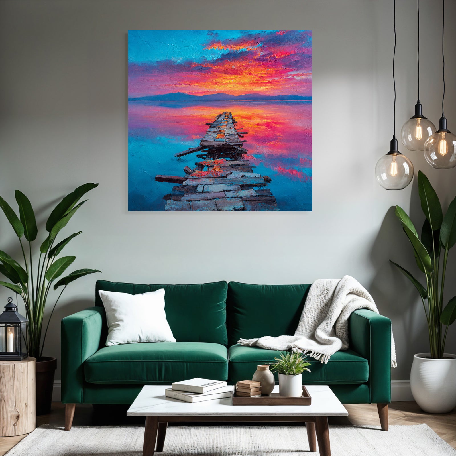 Rustikaler Steg Im Sonnenuntergang Spiegelung Auf Ruhigem Wasser