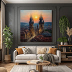 Stimmungsvolle Stadtlandschaft Am Sonnenuntergang Mit Türmen