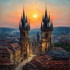 Stimmungsvolle Stadtlandschaft Am Sonnenuntergang Mit Türmen | Nebel und Wetter | Natur