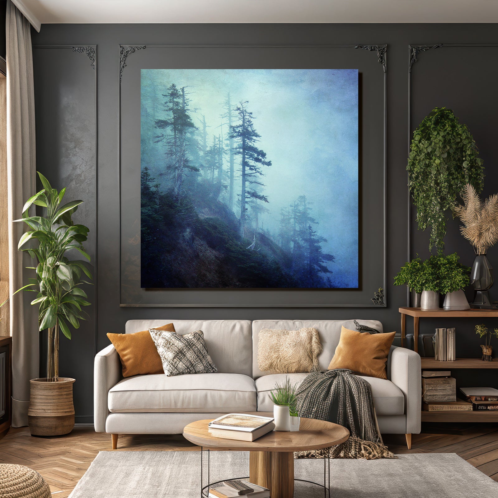 Vernebelter Wald Bei Dämmerung