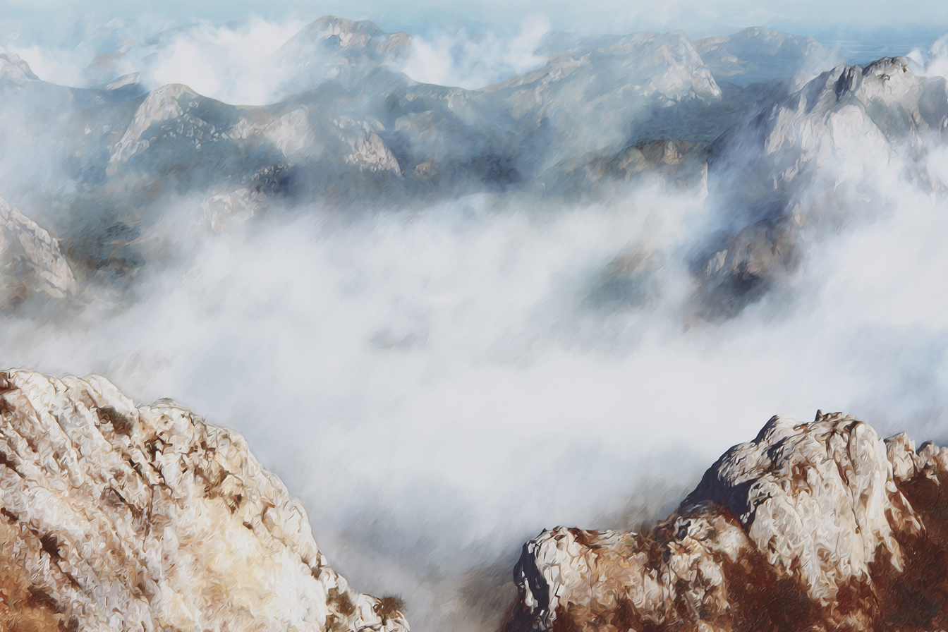 Berggipfel Im Morgennebel | Nebel und Wetter | Natur