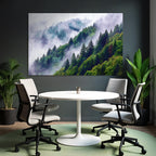 Bergwald Mit Nebel In Aquarellstil