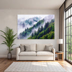 Bergwald Mit Nebel In Aquarellstil