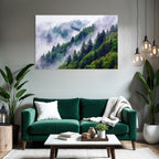 Bergwald Mit Nebel In Aquarellstil