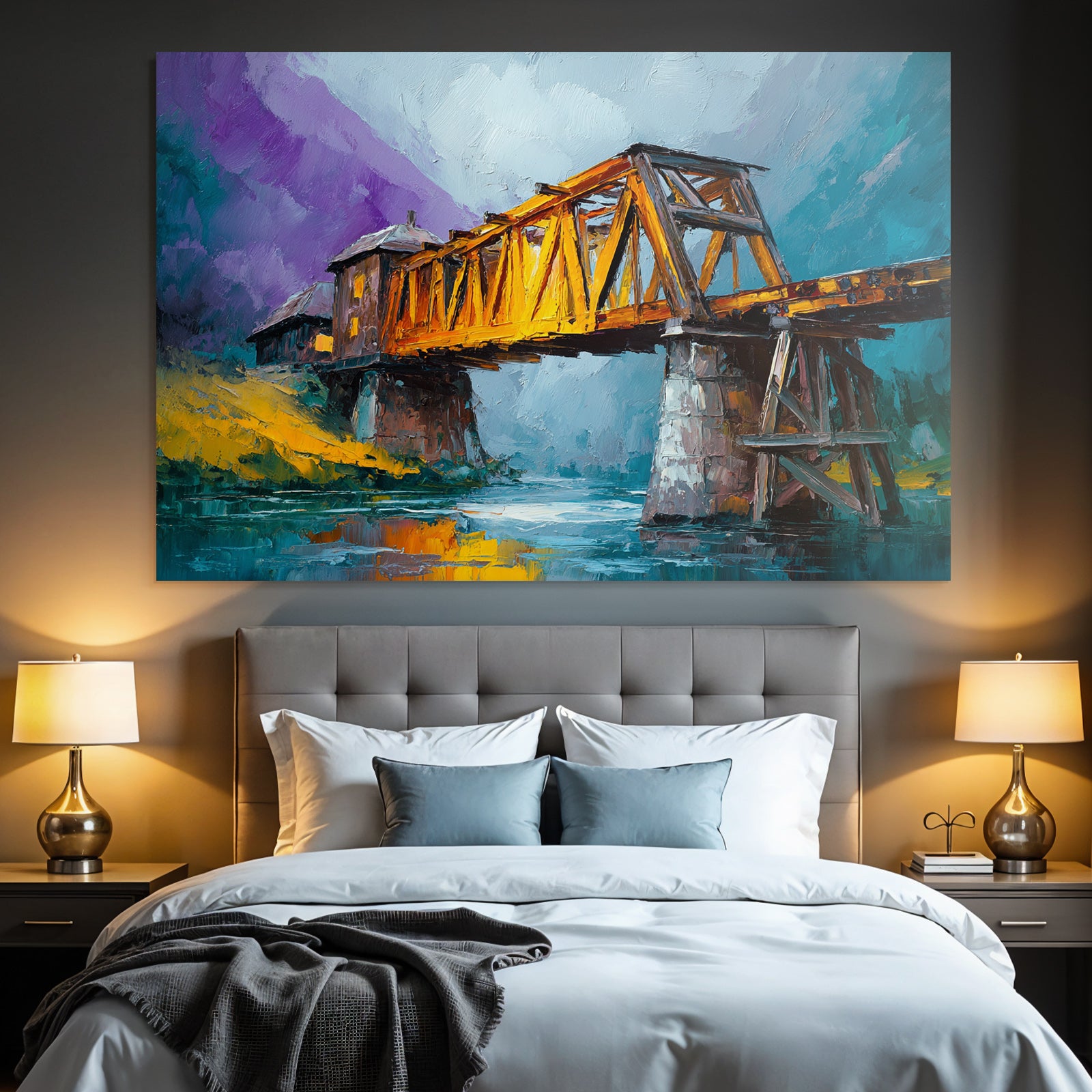 Bunte Impressionistische Brücke Über Wasser
