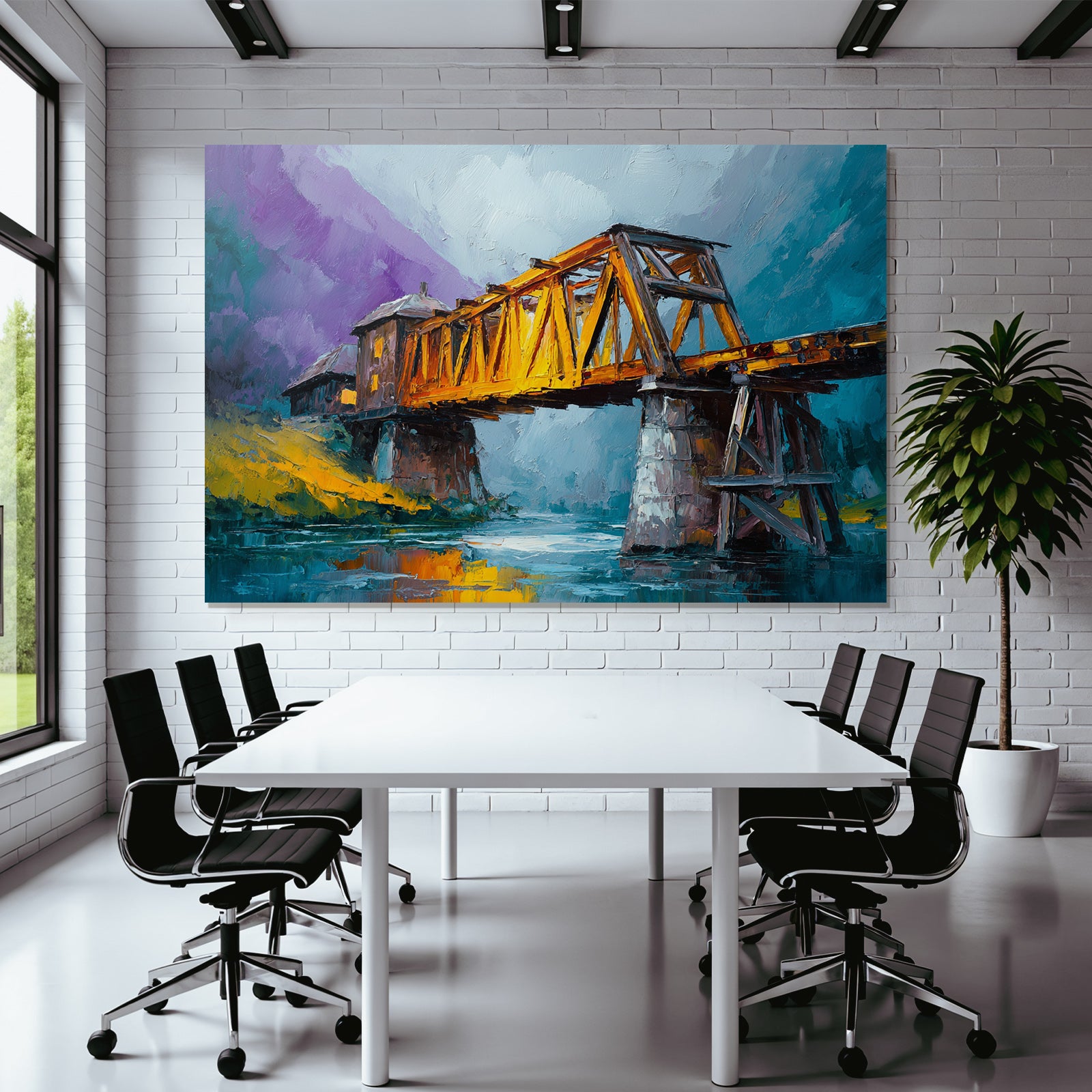 Bunte Impressionistische Brücke Über Wasser