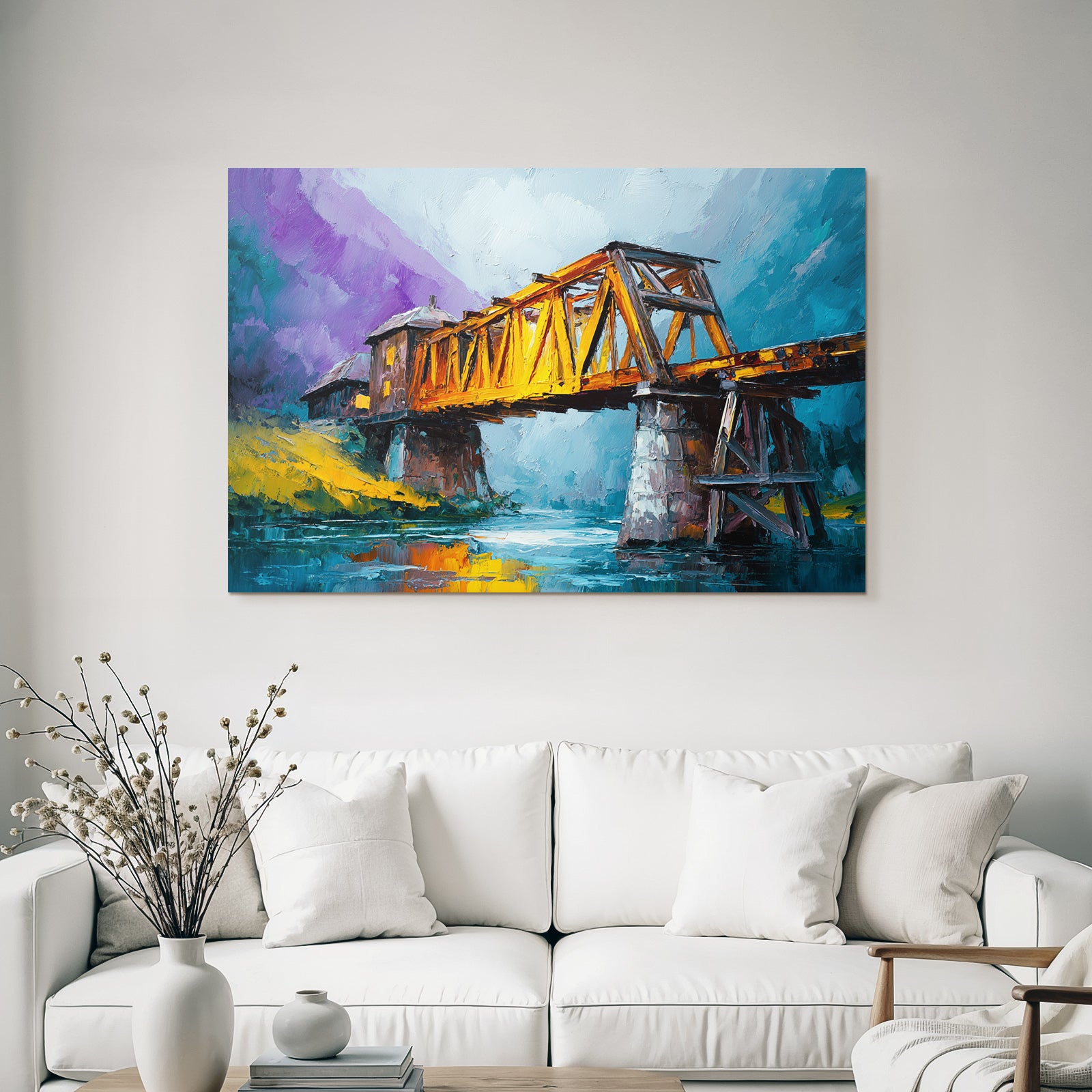 Bunte Impressionistische Brücke Über Wasser