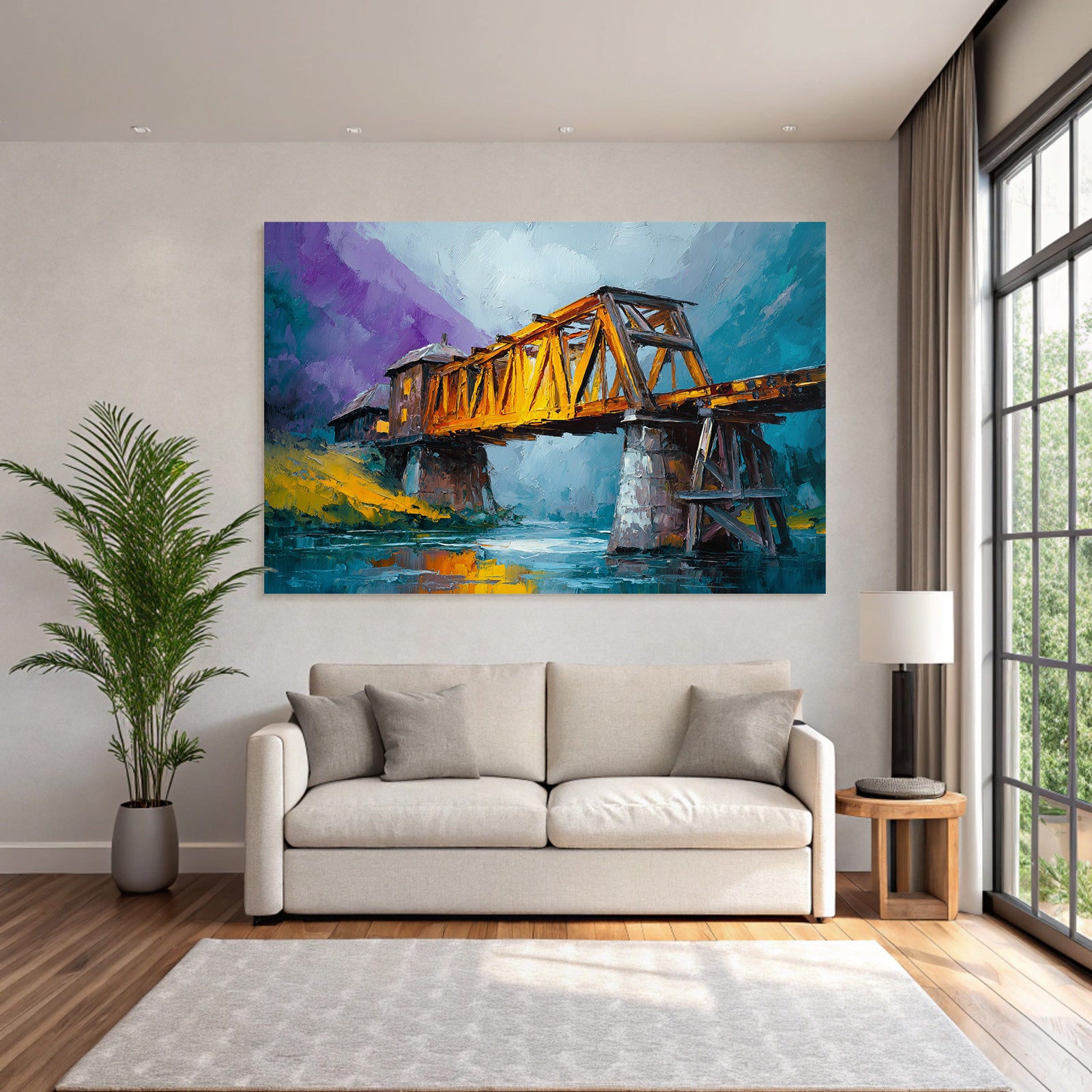 Bunte Impressionistische Brücke Über Wasser