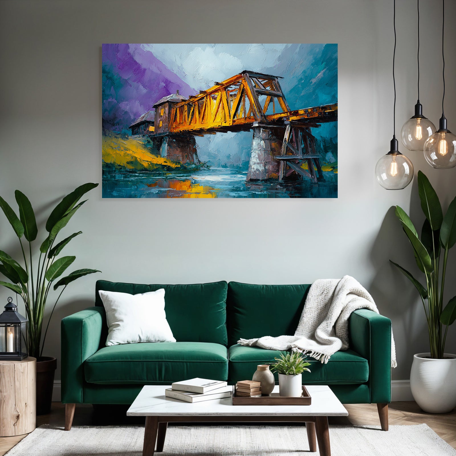 Bunte Impressionistische Brücke Über Wasser