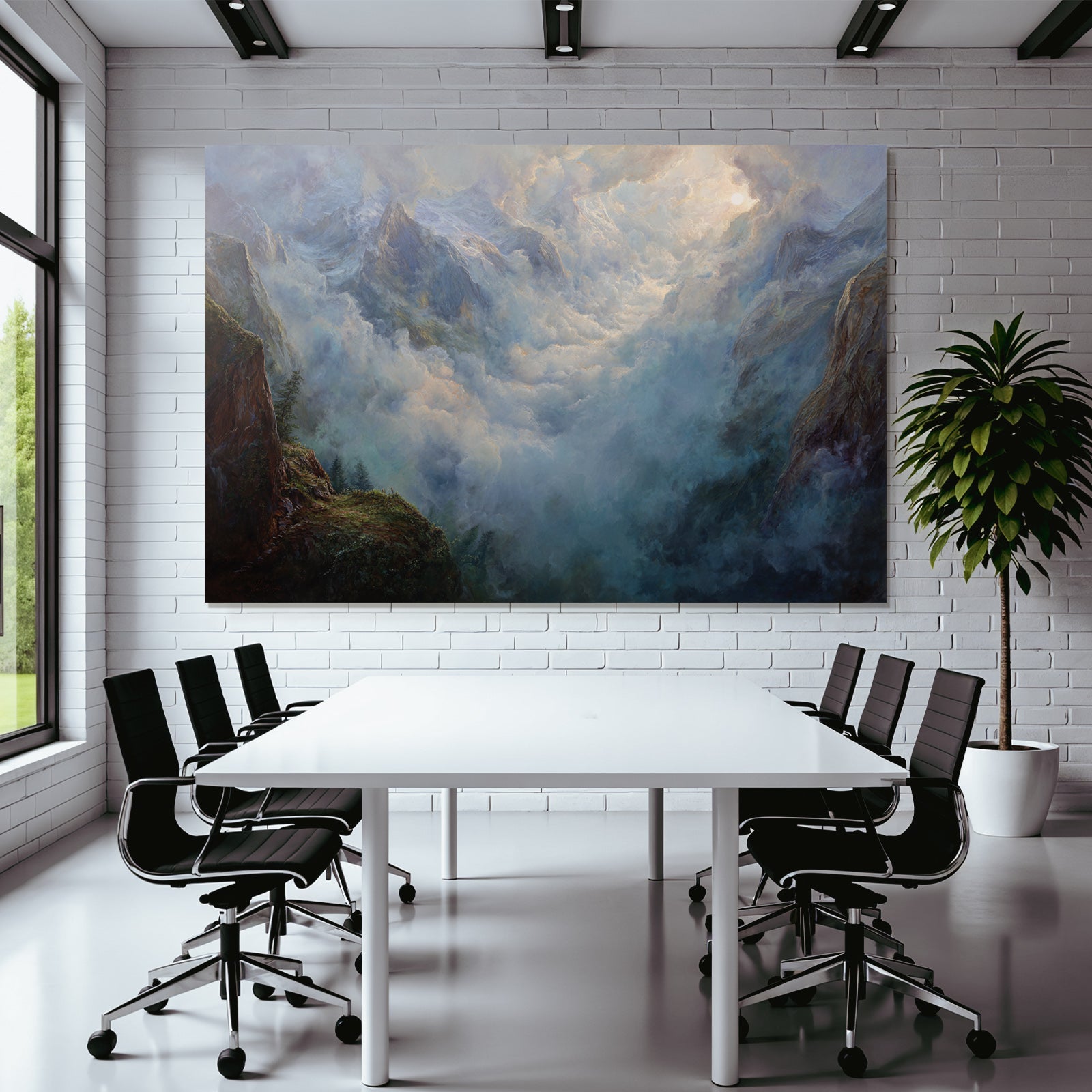 Dramatische Berglandschaft In Wolken Mit Sonnenlicht