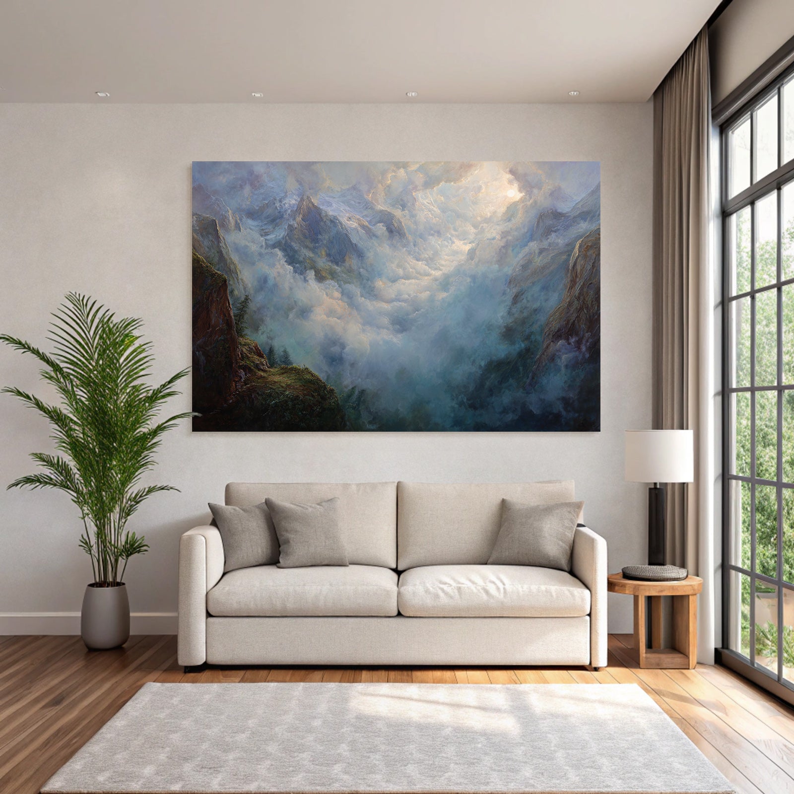 Dramatische Berglandschaft In Wolken Mit Sonnenlicht