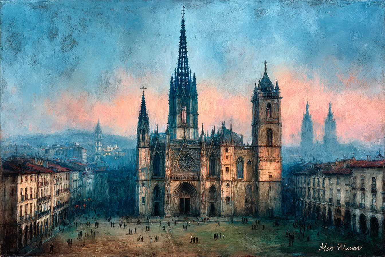 Eindrucksvolle Gotische Kathedrale Bei Morgendämmerung | Nebel und Wetter | Natur