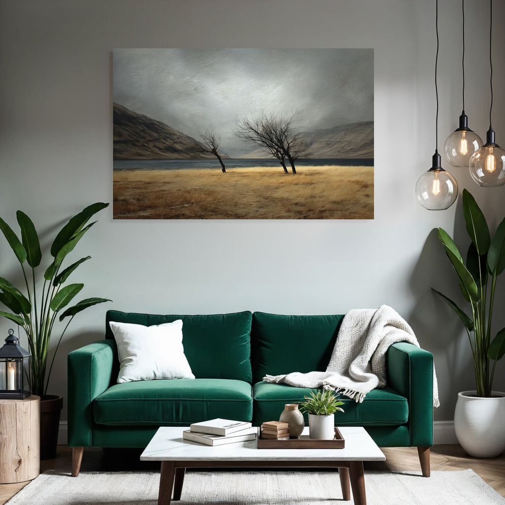 Einsame Uferlandschaft Mit Kargen Bäumen Trockenem Gras