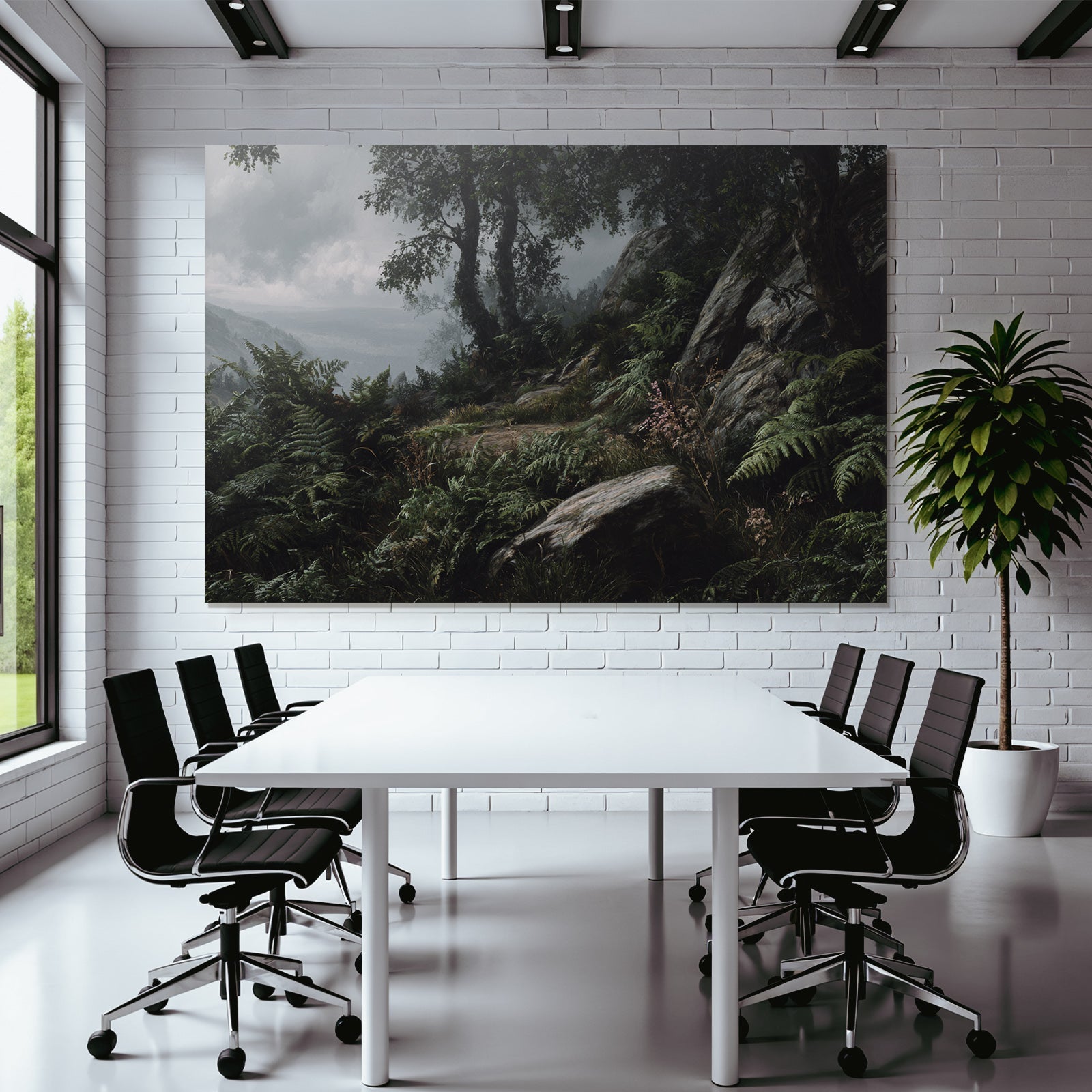 Landschaft Mit Wald Farnen Felsen Und Wolken