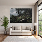 Landschaft Mit Wald Farnen Felsen Und Wolken