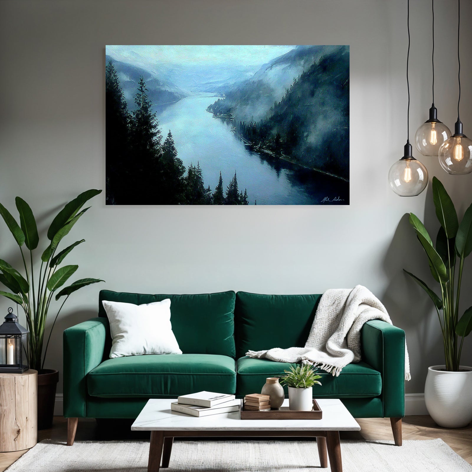 Morgendlicher Nebel In Berglandschaft Mit Fluss
