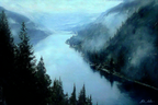 Morgendlicher Nebel In Berglandschaft Mit Fluss | Nebel und Wetter | Natur