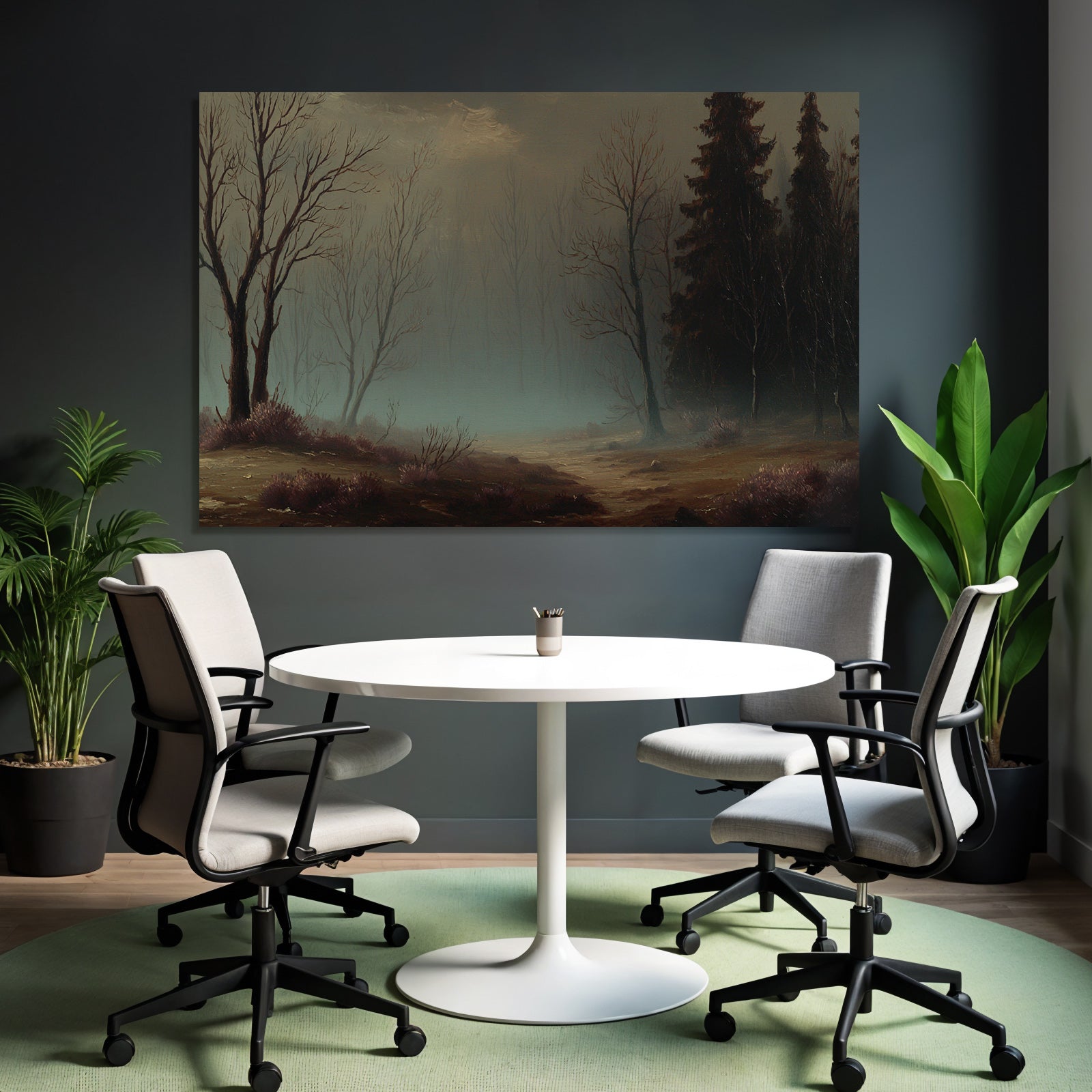 Nebelige Landschaft Mit Bäumen