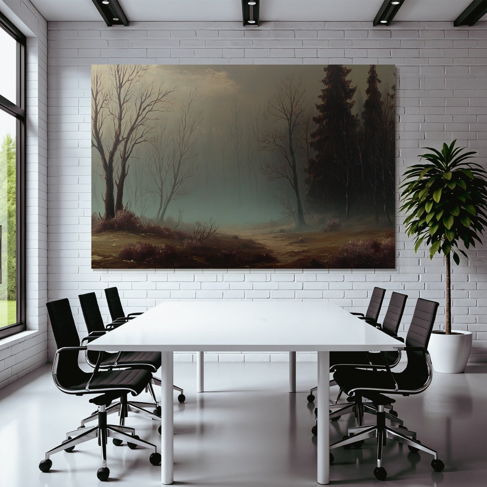 Nebelige Landschaft Mit Bäumen