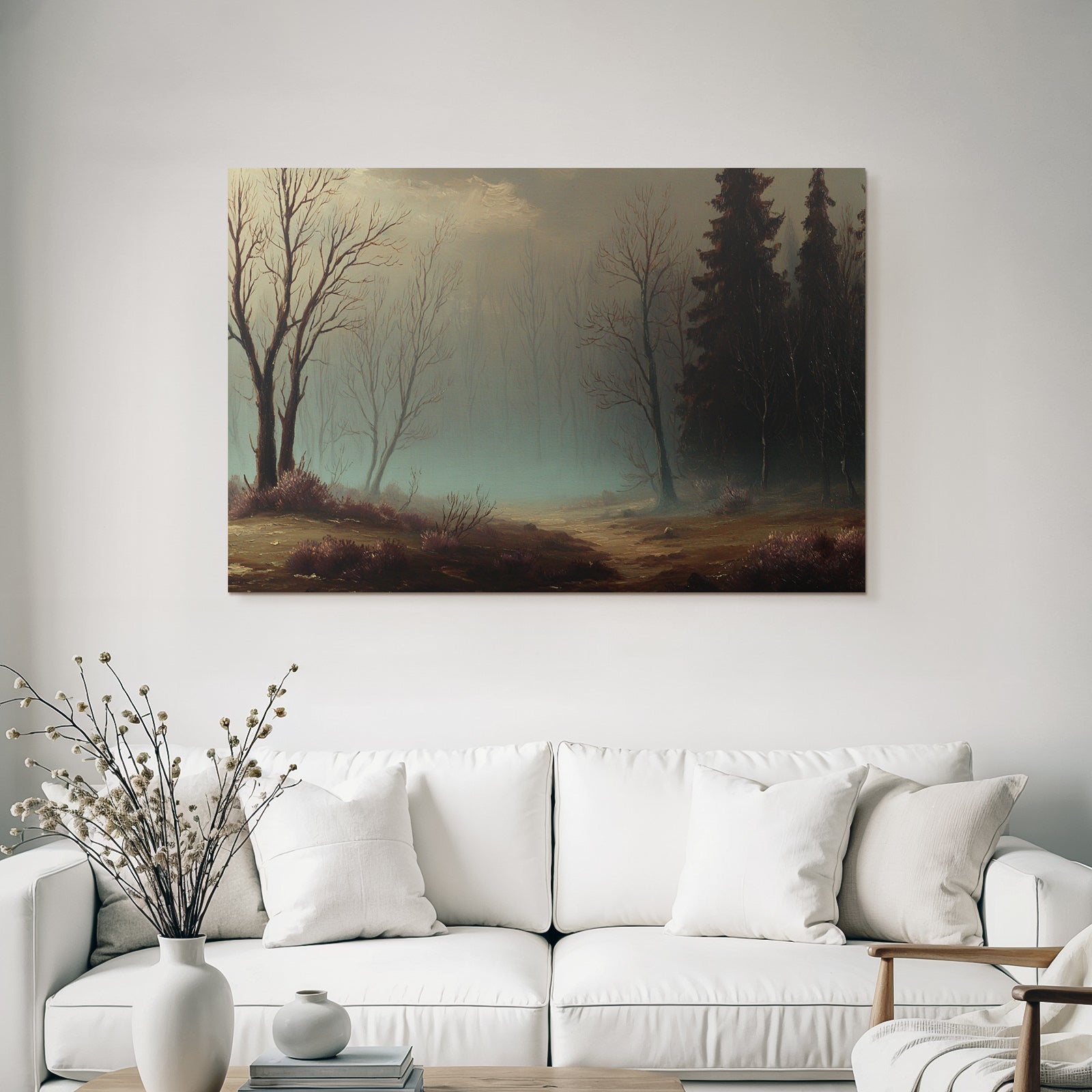 Nebelige Landschaft Mit Bäumen