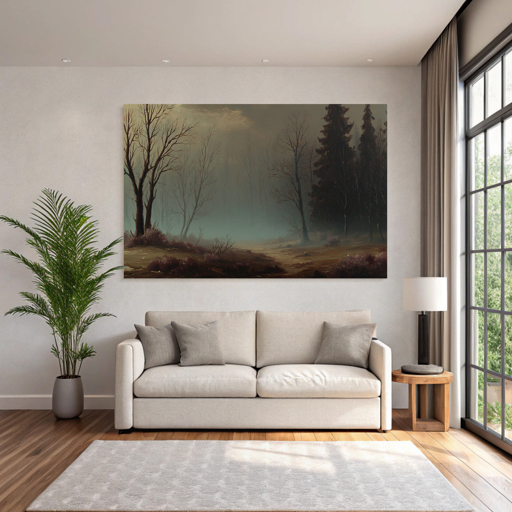 Nebelige Landschaft Mit Bäumen
