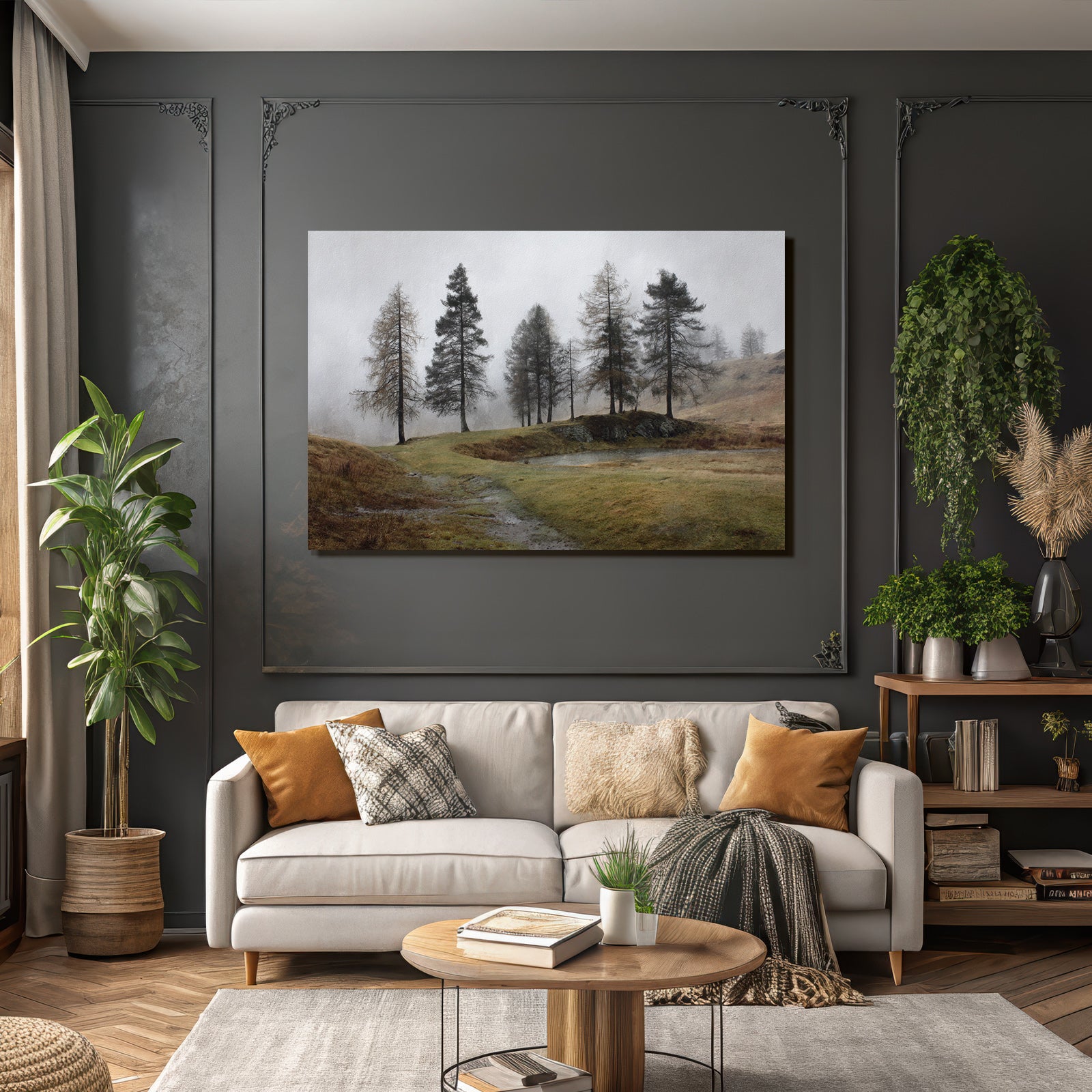 Nebelige Waldlandschaft Am Wasser