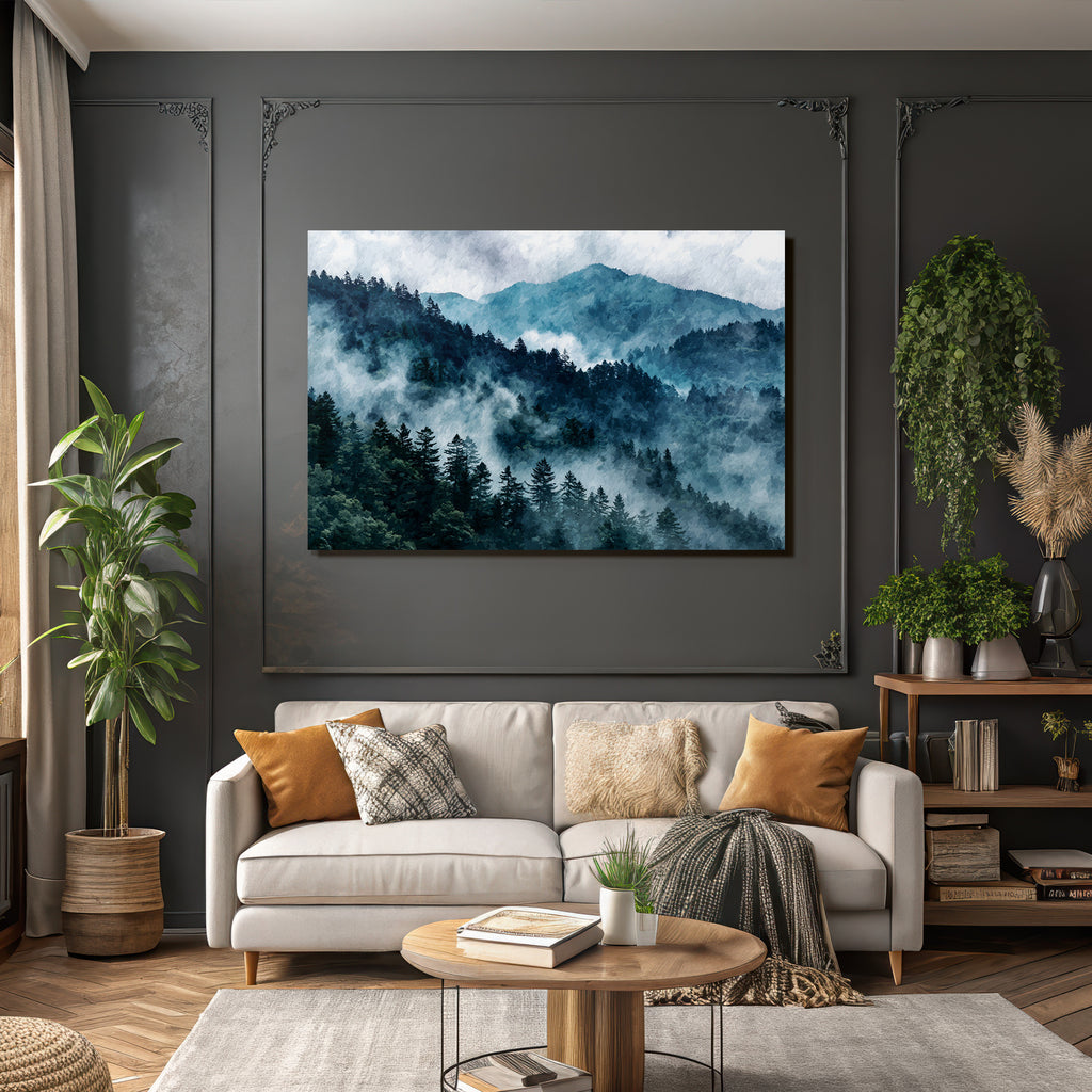 Neblige Berglandschaft Mit Wald Im Dunst