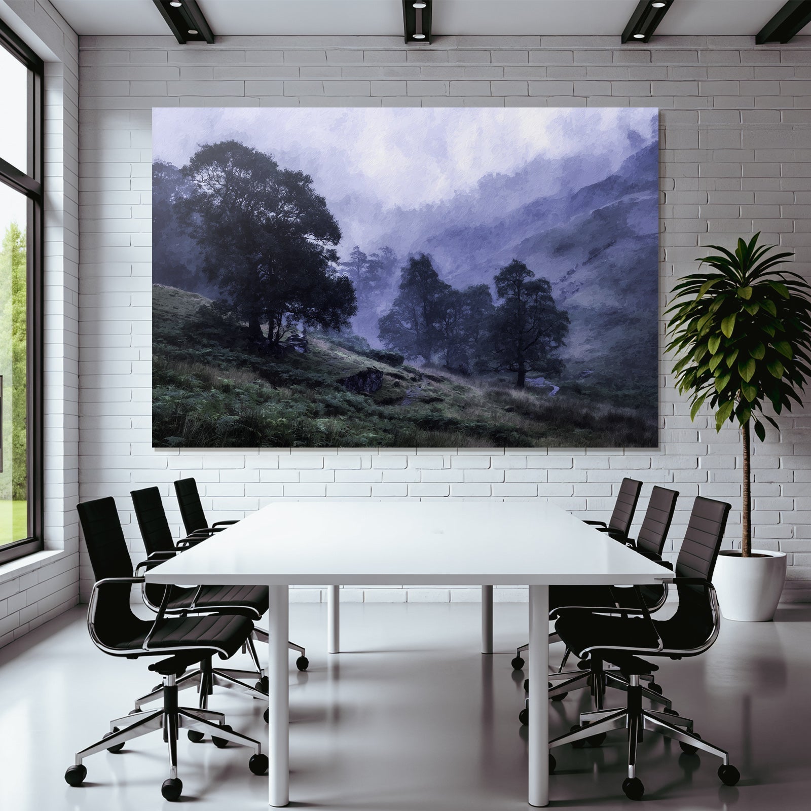 Neblige Blaü Morgenlandschaft