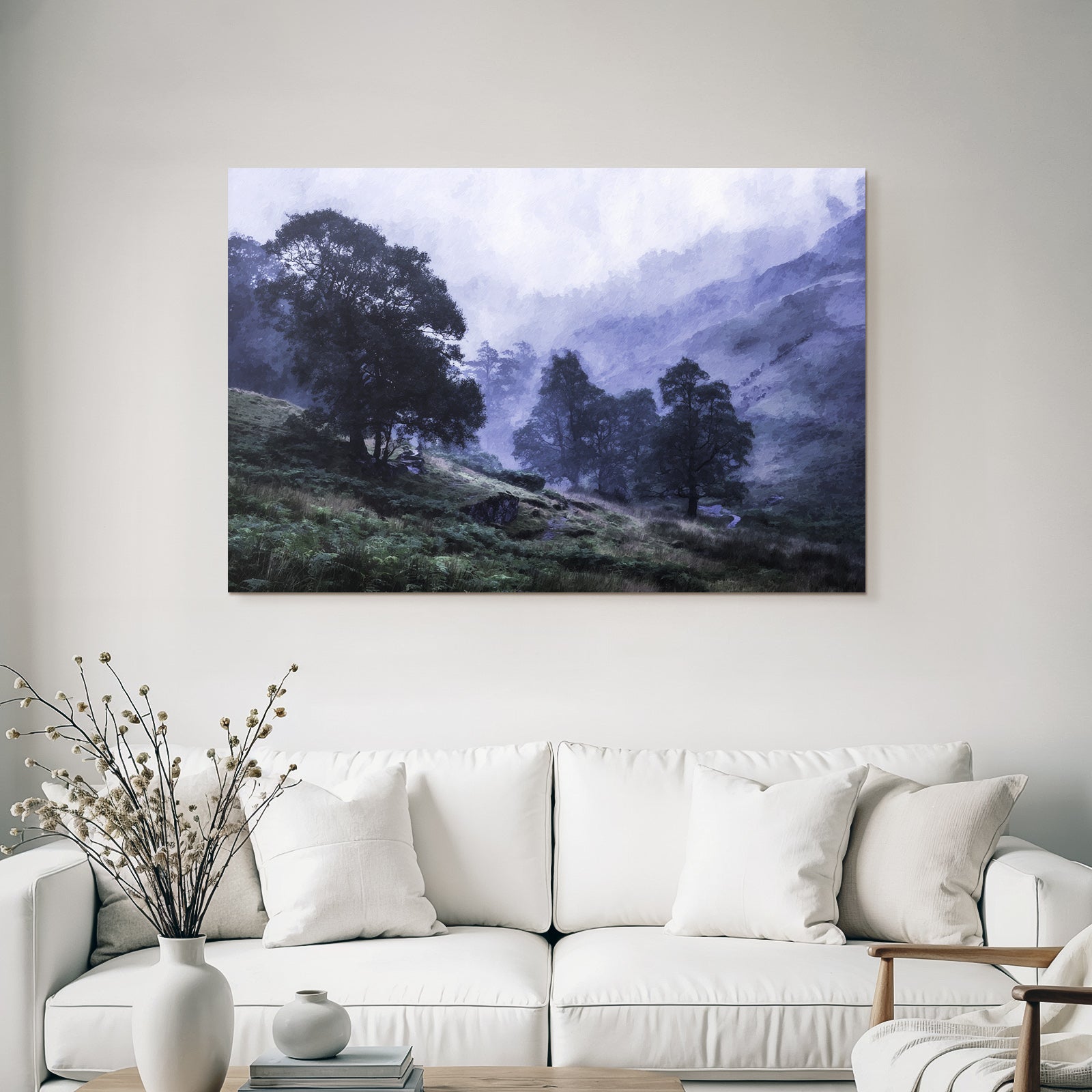 Neblige Blaü Morgenlandschaft