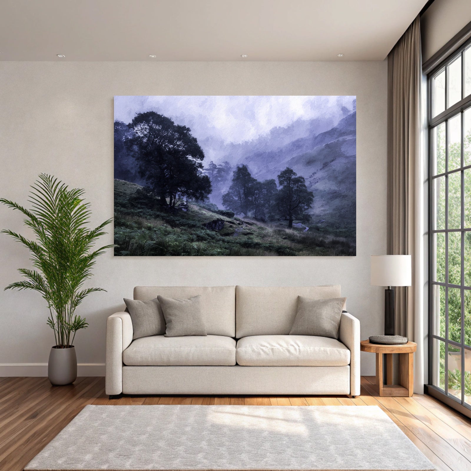 Neblige Blaü Morgenlandschaft