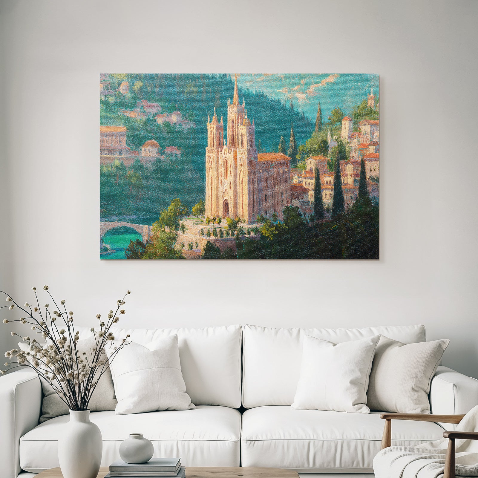 Romantische Landschaft Mit Kirche Und Grüner