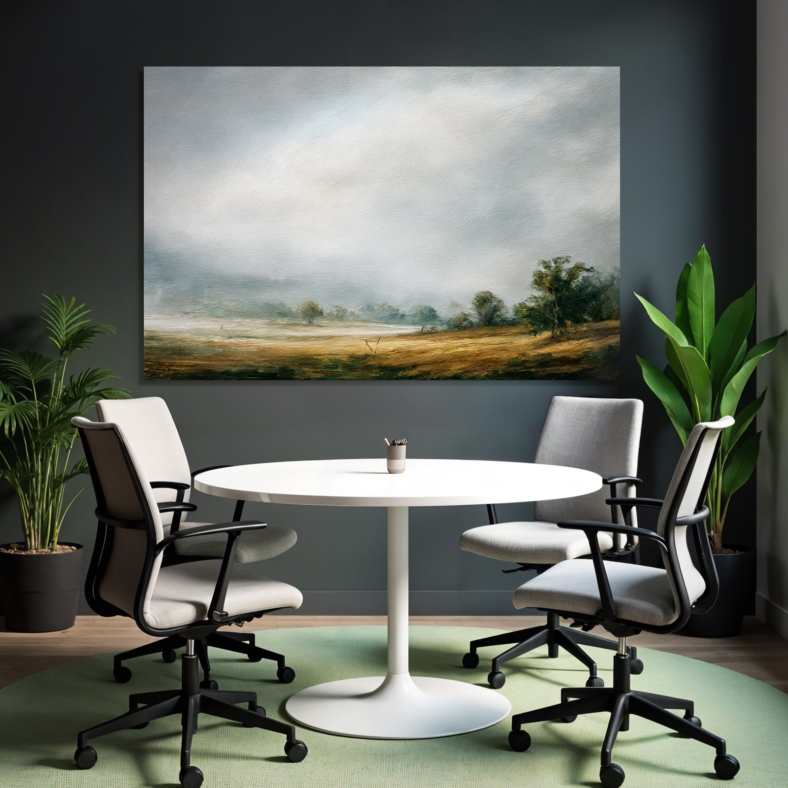 Träumerische Landschaft Mit Feldern Und Bäumen Unter Wolkenhimmel