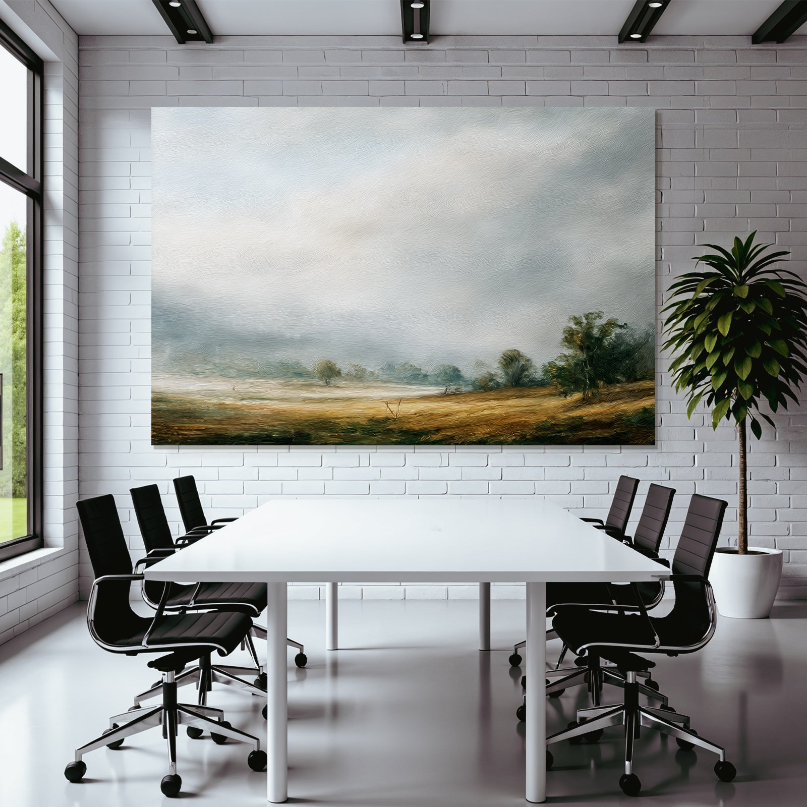 Träumerische Landschaft Mit Feldern Und Bäumen Unter Wolkenhimmel