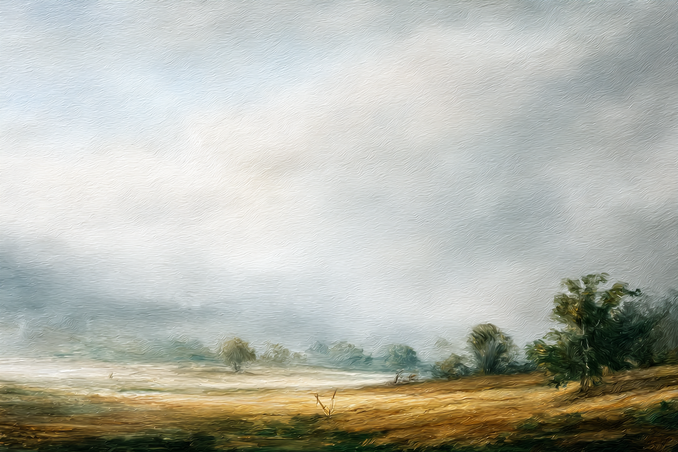 Träumerische Landschaft Mit Feldern Und Bäumen Unter Wolkenhimmel | Nebel und Wetter | Natur