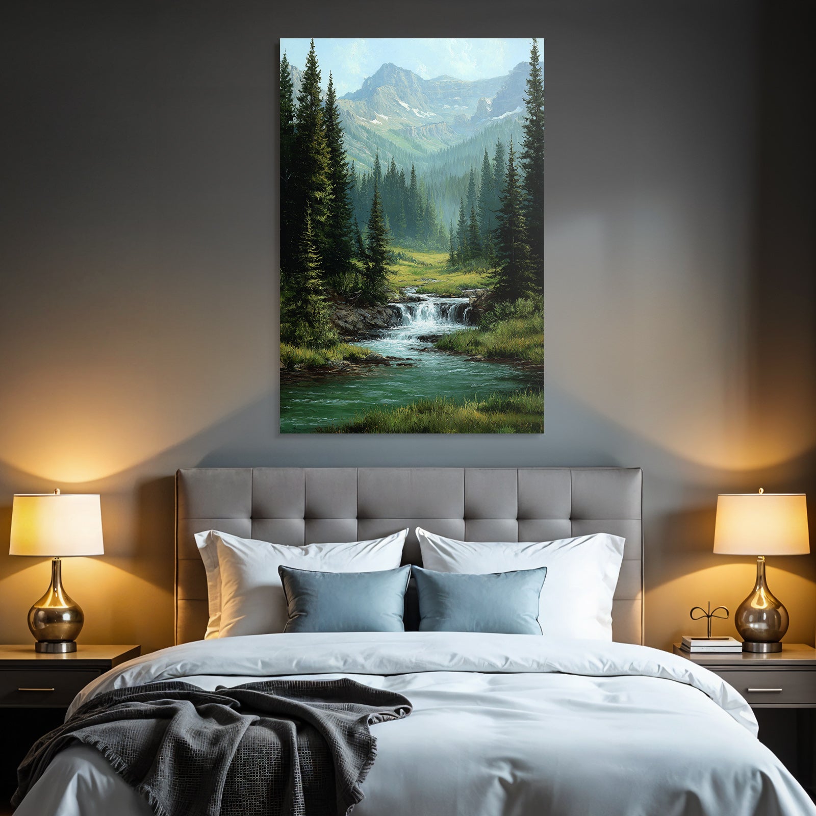 Berglandschaft Mit Tannenwald Wasserfall Und Bach