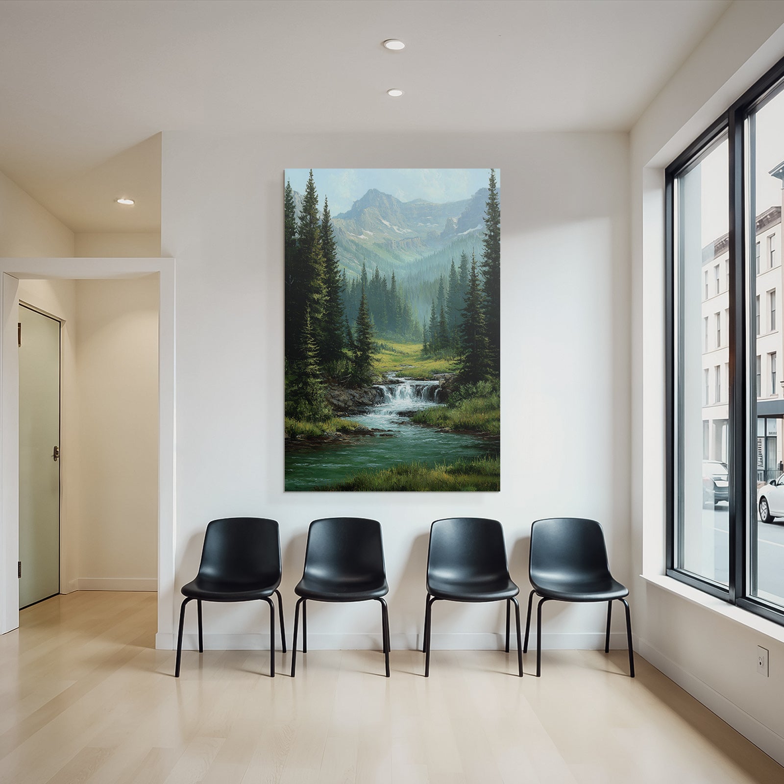 Berglandschaft Mit Tannenwald Wasserfall Und Bach