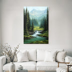 Berglandschaft Mit Tannenwald Wasserfall Und Bach