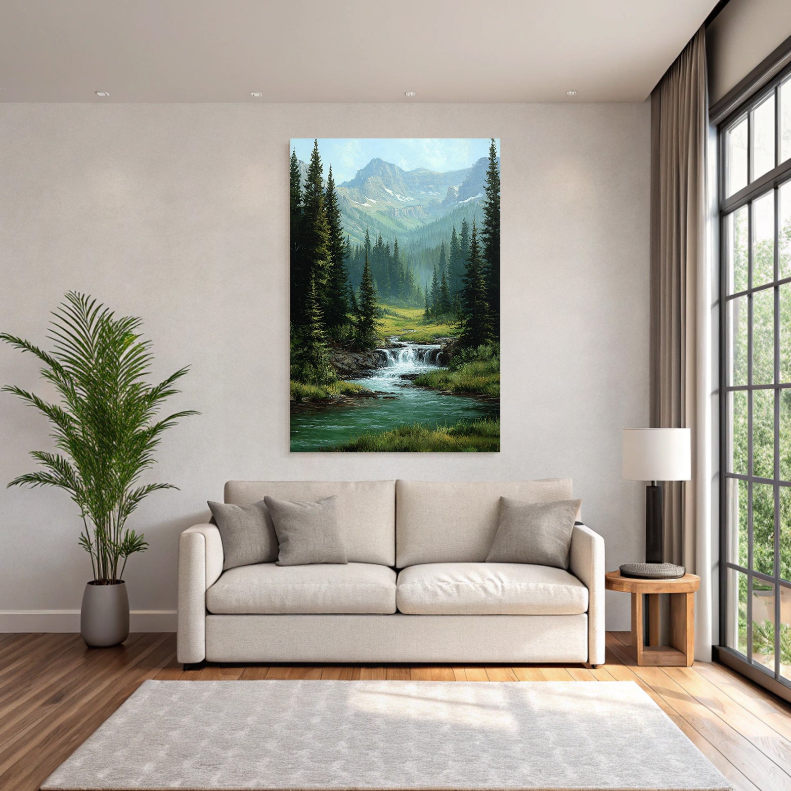 Berglandschaft Mit Tannenwald Wasserfall Und Bach