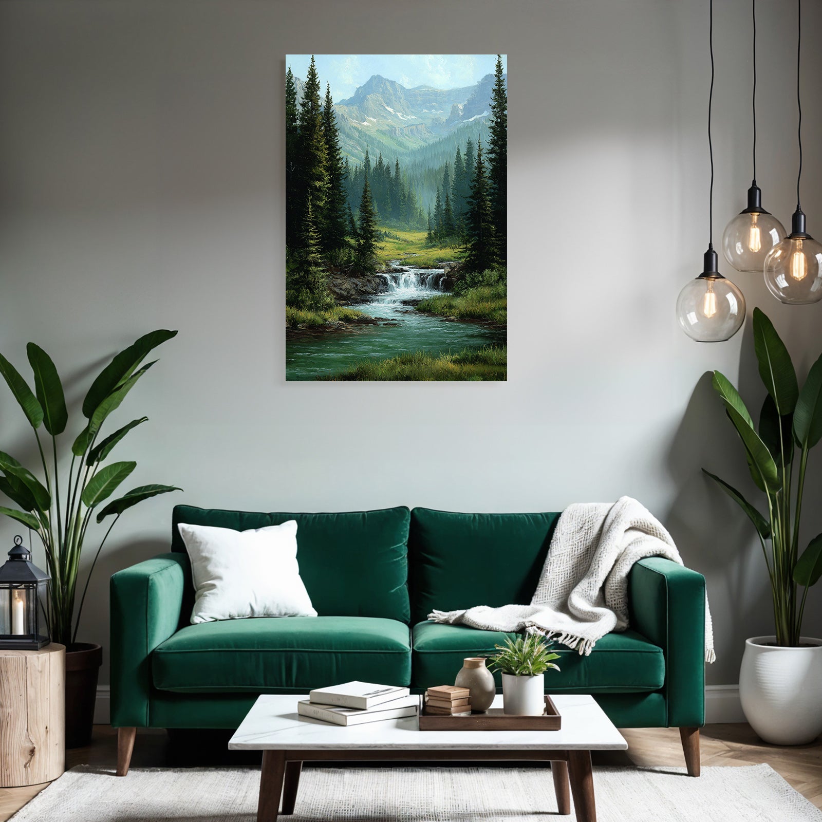 Berglandschaft Mit Tannenwald Wasserfall Und Bach