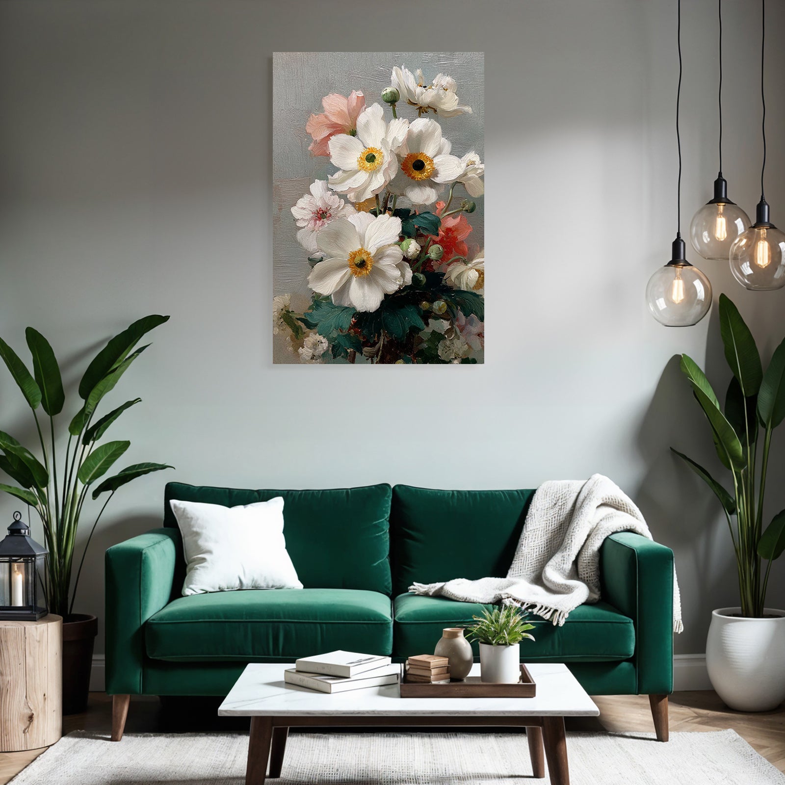 Blumenanordnung Weisser Blüten Mit Gelben Zentren Pinken Blumen Und Grünen Knospen