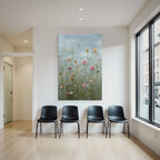 Blumenarrangement Mit Vielfältigen Blüten Und Grünen Blättern Auf Blaüm Hintergrund