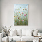 Blumenarrangement Mit Vielfältigen Blüten Und Grünen Blättern Auf Blaüm Hintergrund