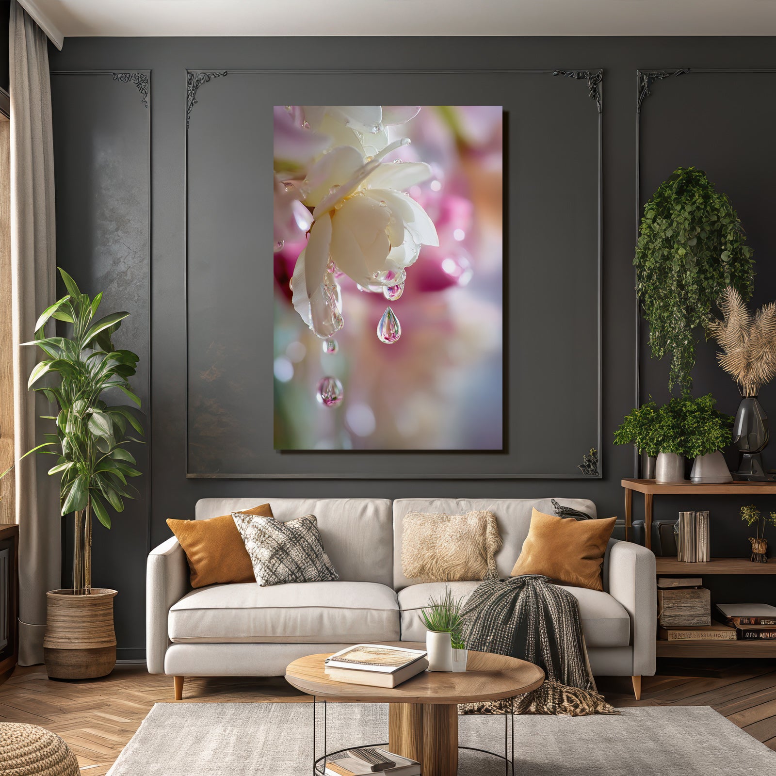 Blumenmakroaufnahme Mit Tautropfen Und Traumhafter Atmosphäre