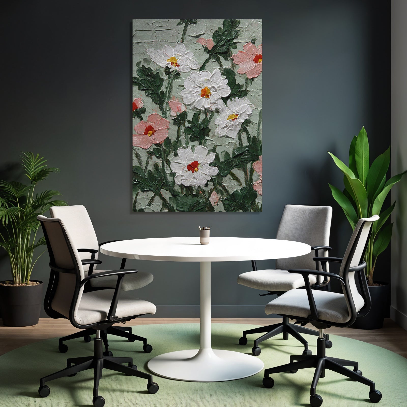 Blumenstillleben Mit Dicker Farbtextur Und Bunter Farbpalette