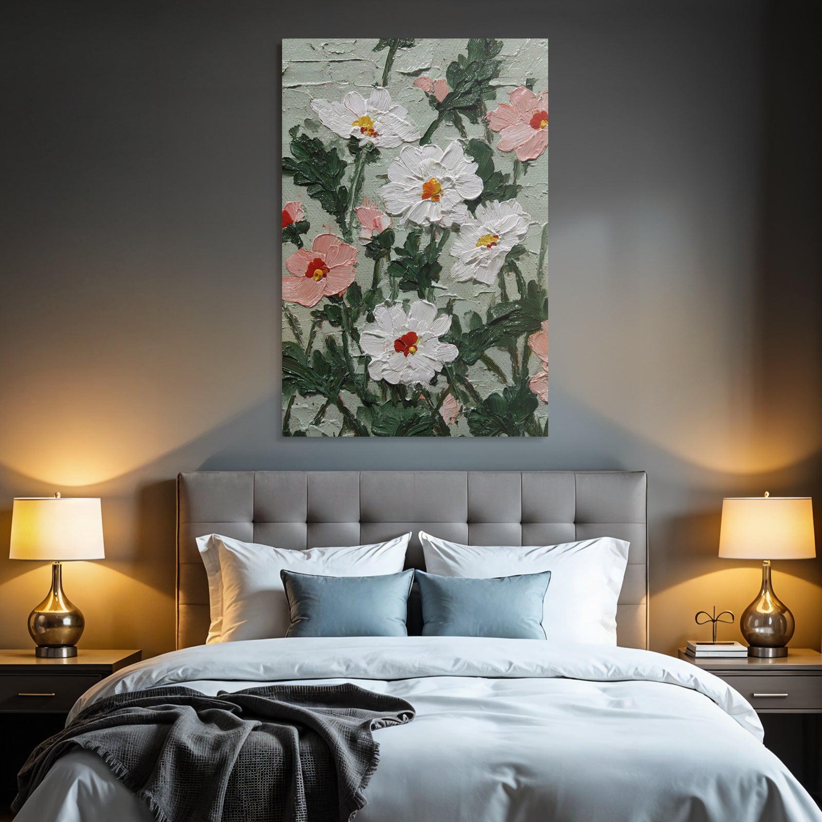 Blumenstillleben Mit Dicker Farbtextur Und Bunter Farbpalette