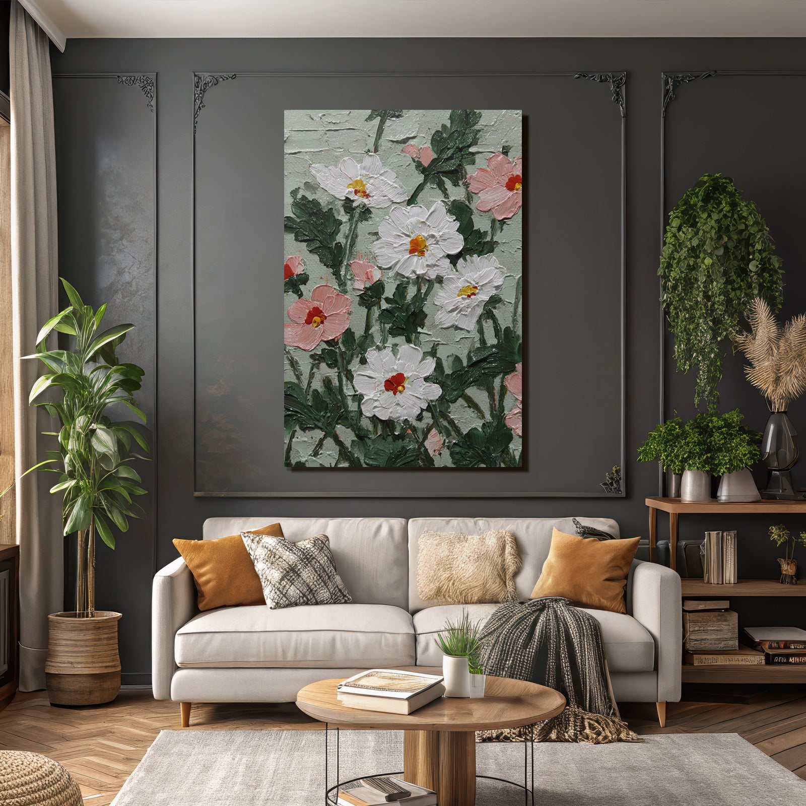 Blumenstillleben Mit Dicker Farbtextur Und Bunter Farbpalette